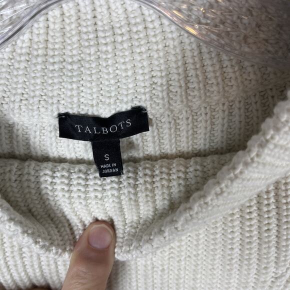 Talbots Womens Chunky Knit Sweater Small White Cream Long Sleeve Pullover Cotton - Picture 4 of 8